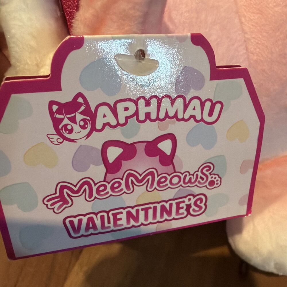 aphmau MeeMeow pink & white hearts cat plush stuffed animal valentine 12" NWT - Picture 3 of 7
